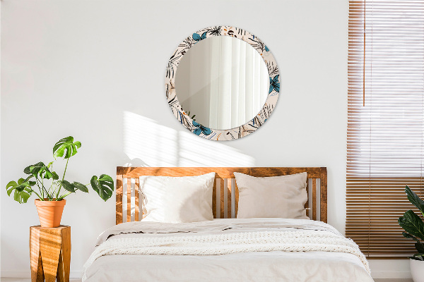 Miroir rond avec décoration Fleurs avec un motif de jungle