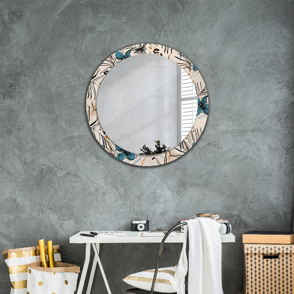 Miroir rond avec décoration Fleurs avec un motif de jungle