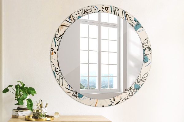 Miroir rond avec décoration Fleurs avec un motif de jungle