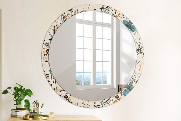 Miroir rond avec décoration Fleurs avec un motif de jungle