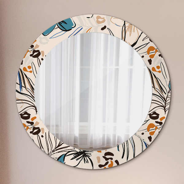 Miroir rond avec décoration Fleurs avec un motif de jungle