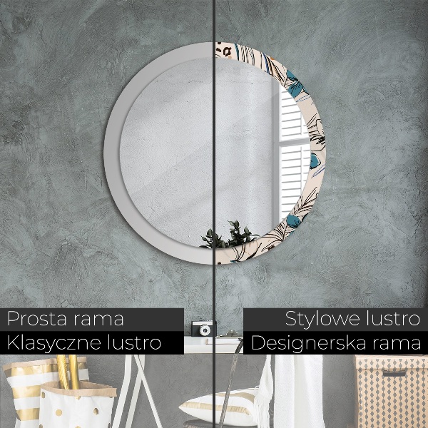 Miroir rond avec décoration Fleurs avec un motif de jungle
