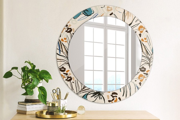 Miroir rond avec décoration Fleurs avec un motif de jungle