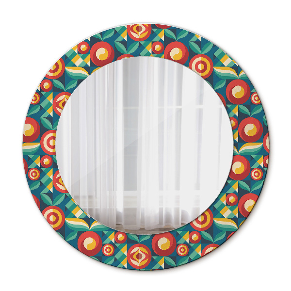 Miroir rond avec décoration Fruits et feuilles géométriques