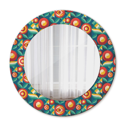 Miroir rond avec décoration Fruits et feuilles géométriques