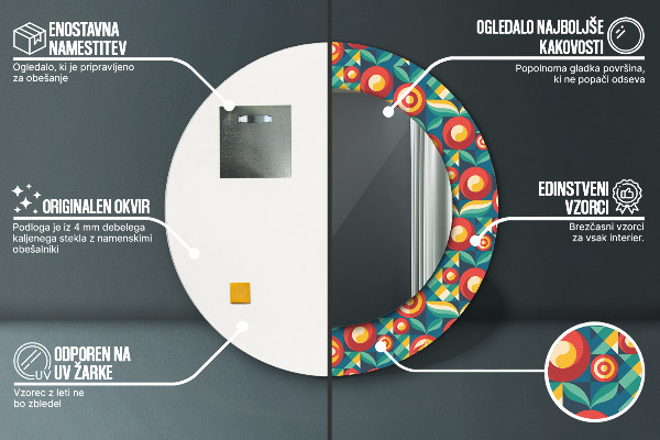 Miroir rond avec décoration Fruits et feuilles géométriques