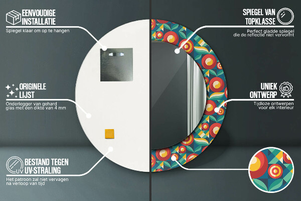 Miroir rond avec décoration Fruits et feuilles géométriques