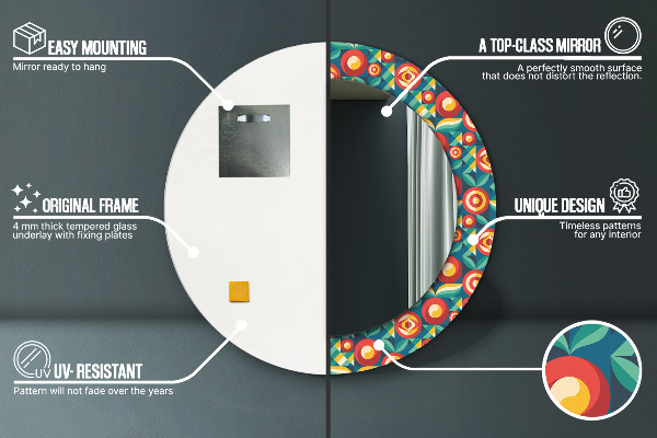 Miroir rond avec décoration Fruits et feuilles géométriques