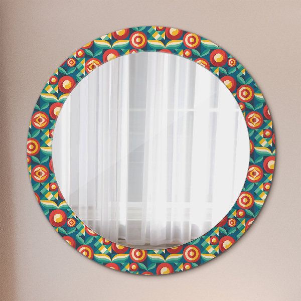 Miroir rond avec décoration Fruits et feuilles géométriques