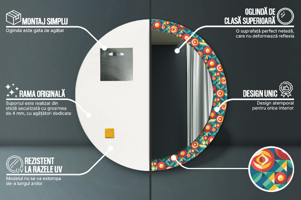 Miroir rond avec décoration Fruits et feuilles géométriques