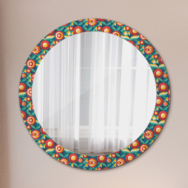 Miroir rond avec décoration Fruits et feuilles géométriques