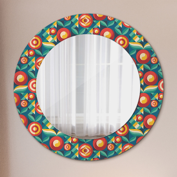 Miroir rond avec décoration Fruits et feuilles géométriques