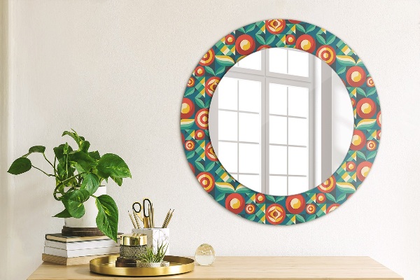 Miroir rond avec décoration Fruits et feuilles géométriques