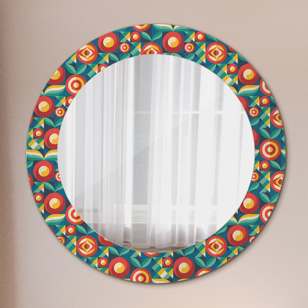 Miroir rond avec décoration Fruits et feuilles géométriques