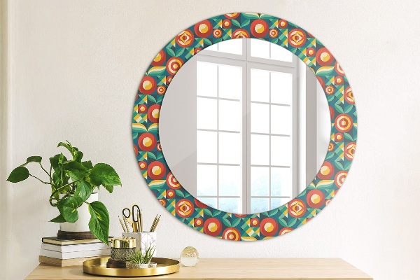 Miroir rond avec décoration Fruits et feuilles géométriques