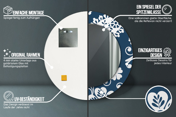 Miroir rond avec décoration Composition de paisley