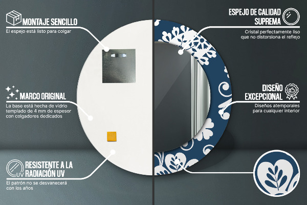 Miroir rond avec décoration Composition de paisley