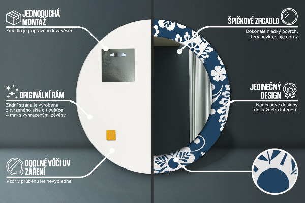 Miroir rond avec décoration Composition de paisley