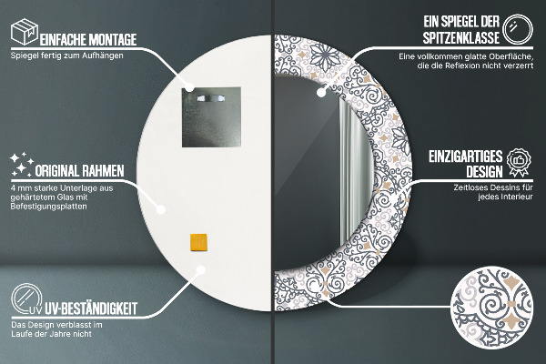 Miroir rond imprimé Ornements géométriques
