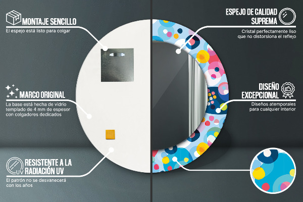 Miroir rond imprimé Épines colorées