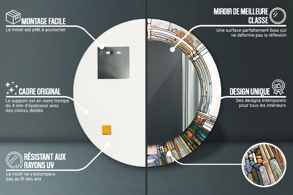 Miroir rond imprimé Vitrail abstrait