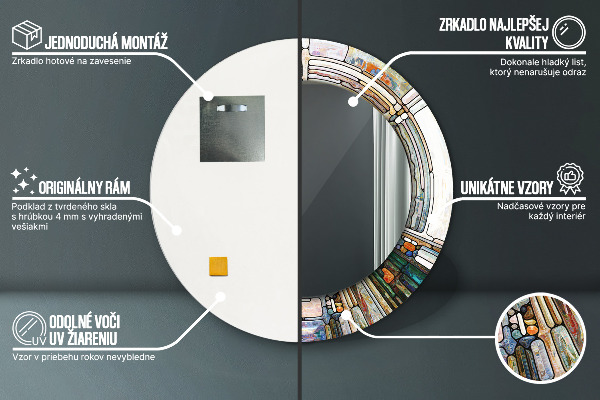 Miroir rond imprimé Vitrail abstrait