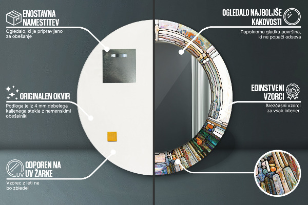 Miroir rond imprimé Vitrail abstrait