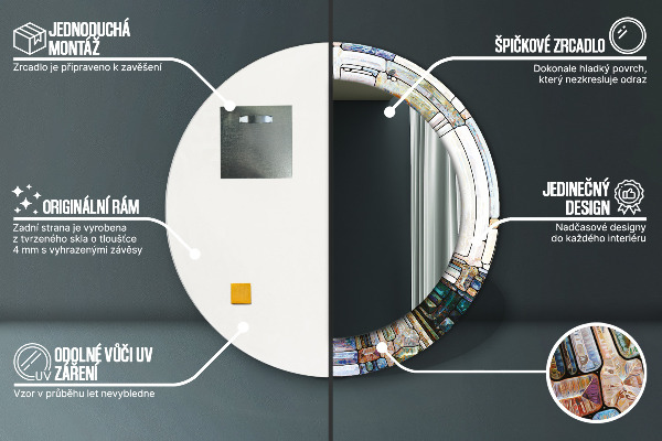 Miroir rond imprimé Vitrail abstrait