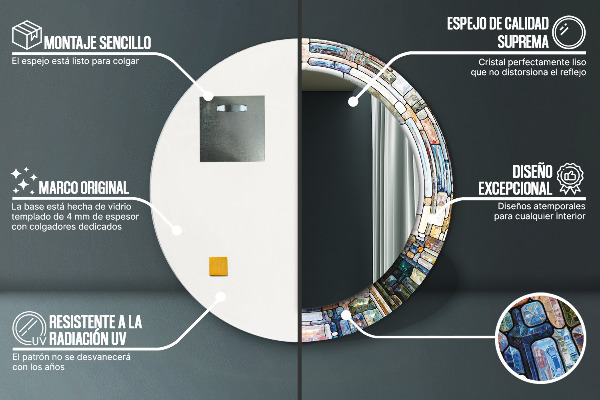 Miroir rond imprimé Vitrail abstrait
