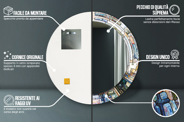 Miroir rond imprimé Vitrail abstrait