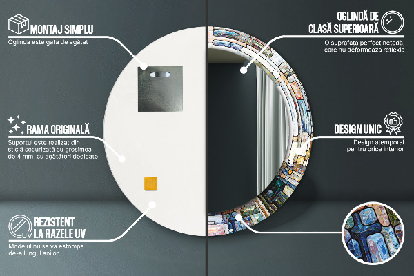 Miroir rond imprimé Vitrail abstrait