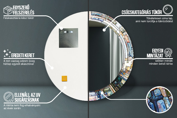 Miroir rond imprimé Vitrail abstrait
