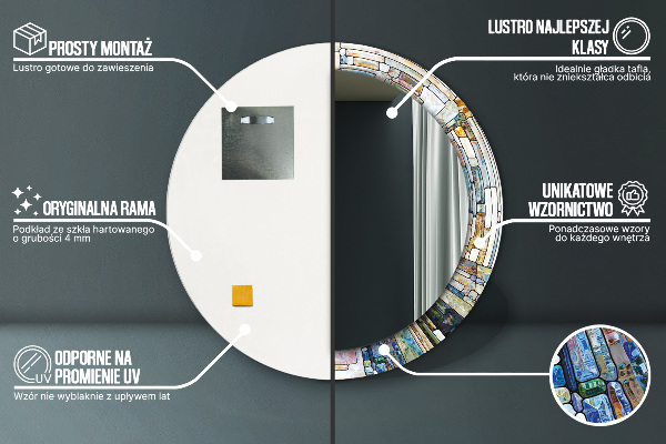 Miroir rond imprimé Vitrail abstrait