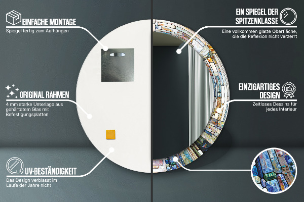 Miroir rond imprimé Vitrail abstrait