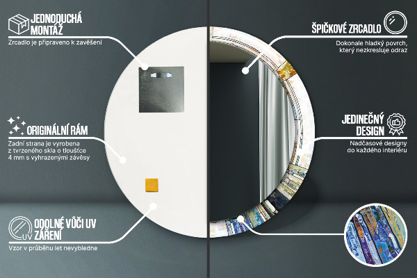 Miroir rond imprimé Vitrail abstrait