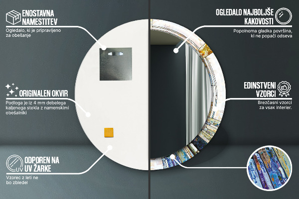 Miroir rond imprimé Vitrail abstrait