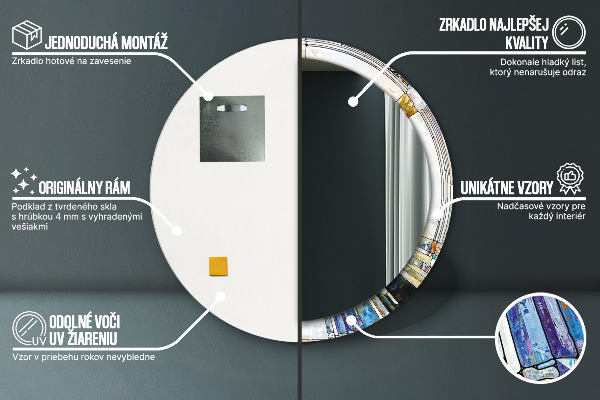 Miroir rond imprimé Vitrail abstrait