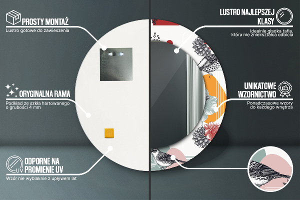 Miroir rond imprimé Abstraction avec les oiseaux