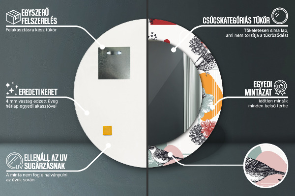 Miroir rond imprimé Abstraction avec les oiseaux