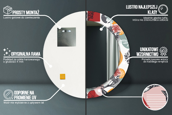Miroir rond imprimé Abstraction avec les oiseaux