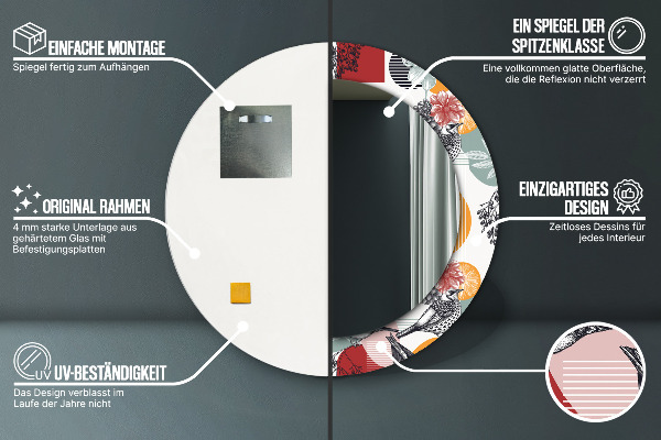 Miroir rond imprimé Abstraction avec les oiseaux