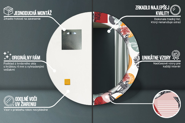 Miroir rond imprimé Abstraction avec les oiseaux