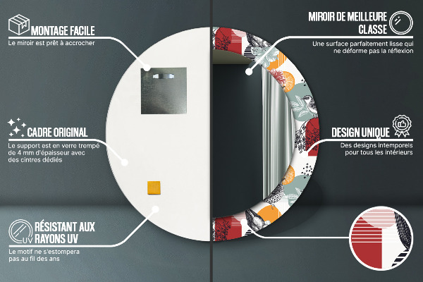 Miroir rond imprimé Abstraction avec les oiseaux
