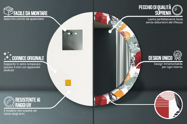 Miroir rond imprimé Abstraction avec les oiseaux
