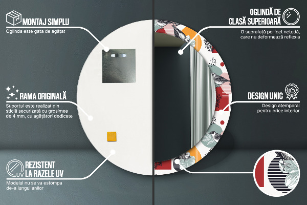Miroir rond imprimé Abstraction avec les oiseaux