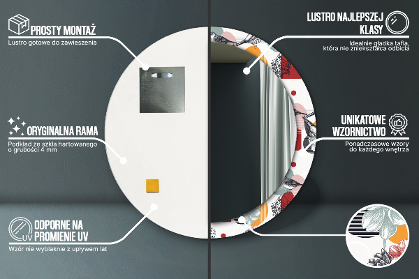 Miroir rond imprimé Abstraction avec les oiseaux