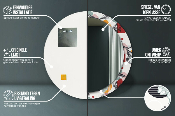 Miroir rond imprimé Abstraction avec les oiseaux