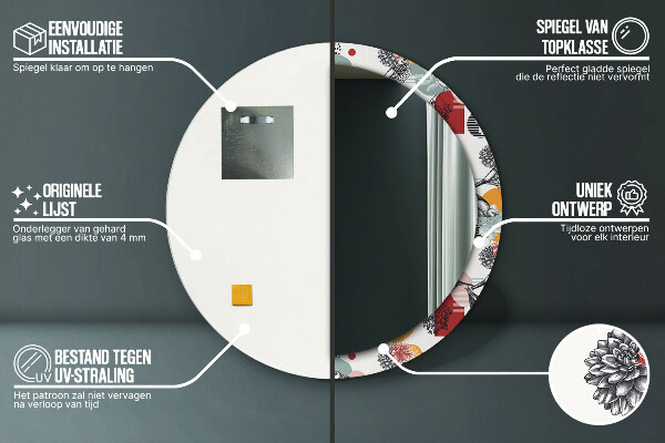 Miroir rond imprimé Abstraction avec les oiseaux