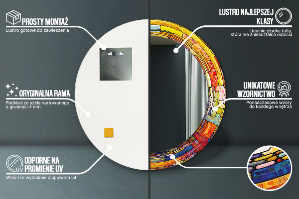 Miroir rond imprimé Vitrail coloré