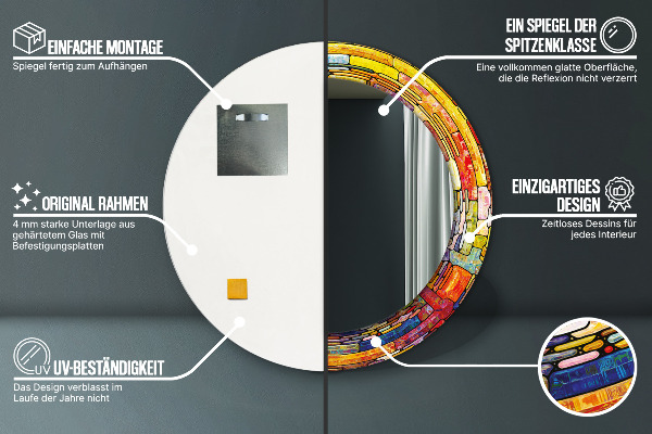 Miroir rond imprimé Vitrail coloré
